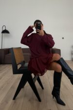 Asimetrik Kesim Güpürlü Bluz Bordo