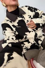 İnek Desenli Kadife Yaka Ceket - Görsel 3