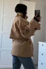 Rüzgarlıklı Kaşe Kaban Camel - Görsel 4