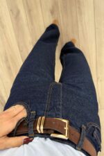 Kemerli Wide Leg Koyu Lacivert Jean - Görsel 2