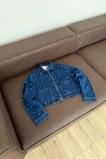 İnci Taşlı Fermuarlı Denim Ceket - Görsel 3