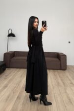 Beli Bağlamalı Elbise Siyah - Görsel 3