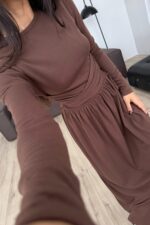 Beli Bağlamalı Elbise Kahverengi - Görsel 3