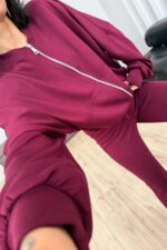 Modal İspanyol Paçalı Tayt Takım Bordo - Görsel 3