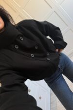 Tasarım Düğmeli Bomber Ceket Siyah - Görsel 3