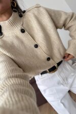 Düğme Detaylı Hırka Bej - Görsel 2