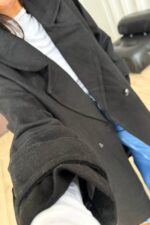 Astarlı Kruvaze Yaka Kaşe Kaban Siyah - Görsel 3