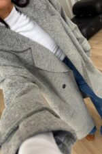 Astarlı Kruvaze Yaka Kaşe Kaban Gri - Görsel 3