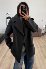 Bağlamalı Kaşe Kısa Kaban Antrasit - Görsel 2