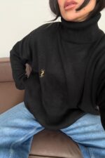 Boğazlı Oversize Kazak Siyah - Görsel 2