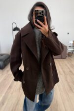 Bağlamalı Kaşe Kısa Kaban Acı Kahve - Görsel 2