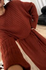 Dokulu Triko Elbise Taba - Görsel 2