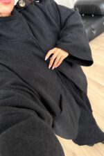 Yarasa Kol Kaşe Ceket Siyah - Görsel 2