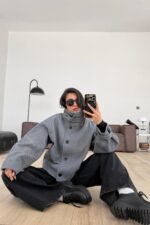 Kaşe Çizgili Düğmeli Ceket Antrasit - Görsel 3