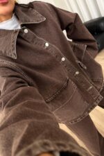 Düğmeli Kahve Eskitmeli Ceket - Görsel 3