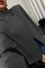 Tek Düğmeli Dik Yakalı Ceket Antrasit - Görsel 2