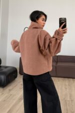 Kaşe Çizgili Düğmeli Ceket Kiremit - Görsel 5