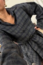 Oversize Tek Cepli Ekose Gömlek Lacivert - Görsel 3