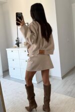 Trend Büzgülü Etek Ceket Takım Bej - Görsel 4