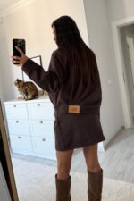 Trend Büzgülü Etek Ceket Takım Acı Kahve - Görsel 4