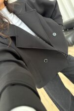 Crep Kumaş Düğmeli Trenç Siyah - Görsel 2