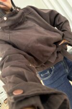 Kuşaklı Dik Yaka Bomber Ceket Acı Kahve - Görsel 3