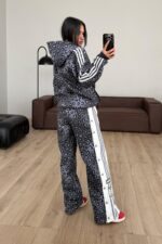 Çıtçıtlı Leopar Desenli Eşofman Takım Antrasit - Görsel 4