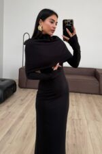 İki Parça Uzun Kollu Soft Touch Elbise Siyah - Görsel 2