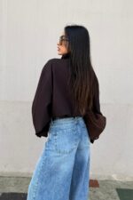 Tasarım Düğmeli Bomber Ceket Acı Kahve - Görsel 4