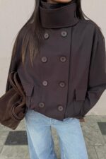 Tasarım Düğmeli Bomber Ceket Acı Kahve - Görsel 3