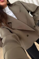 Crep Kumaş Düğmeli Trenç Haki - Görsel 2