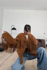 Püsküllü Süet Ceket Camel - Görsel 2