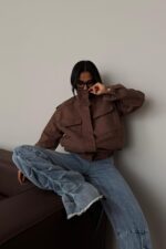 Süet Çift Cepli Vizon Bomber Ceket - Görsel 2