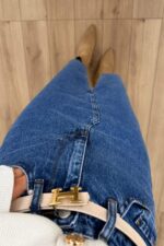 Önü Yırtmaçlı Beli kemerli Kot Etek - Görsel 2