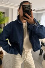 Fermuarlı Denim Ceket Lacivert - Görsel 2