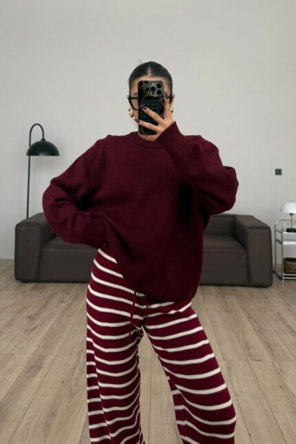 Yumuşak Bisiklet Yaka Triko Kazak Bordo