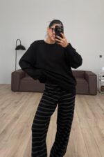 Yumuşak Bisiklet Yaka Triko Kazak Siyah