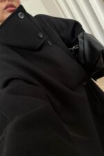 Trend Dik Yaka Kaşe Kaban Siyah - Görsel 3