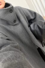 Trend Dik Yaka Kaşe Kaban Antrasit - Görsel 3