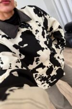 İnek Desenli Kadife Yaka Ceket - Görsel 2