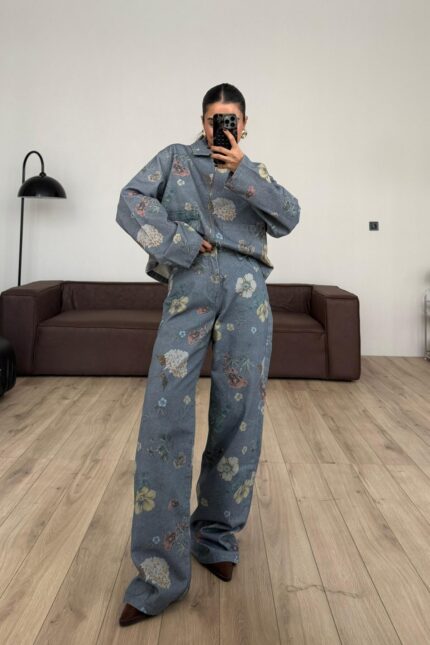 Çiçek Desenli Tasarım Wide Leg Jean