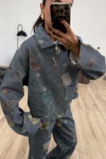 Çiçek Desenli Tasarım Ceket - Görsel 3