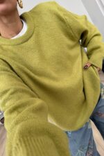 Yumuşak bisiklet Yaka Triko Kazak Yeşil - Görsel 2