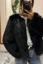 Erus Parlak Tüylü Kürk Ceket Siyah - Görsel 3