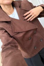 Kruvaze Kısa Süet Ceket Acı Kahve - Görsel 3