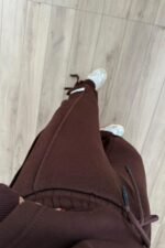 Paçası Bağcıklı Dik Yaka Eşofman Takım Kahverengi - Görsel 3