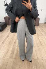 Beyaz Çizgili Pantolon Gri - Görsel 2