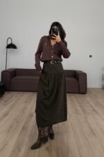 Kemerli Mini Kareli Etek Siyah