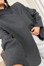 Tek Düğmeli Dik Yakalı Ceket Koyu Antrasit - Görsel 3