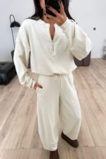Yakası Fermuarlı Triko Takım Ekru - Görsel 2
